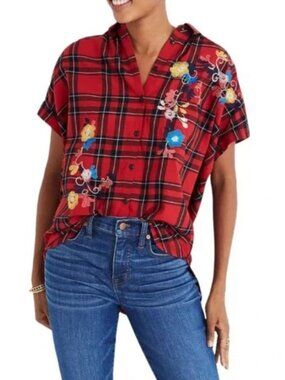Madewell Embroidered Plaid Top